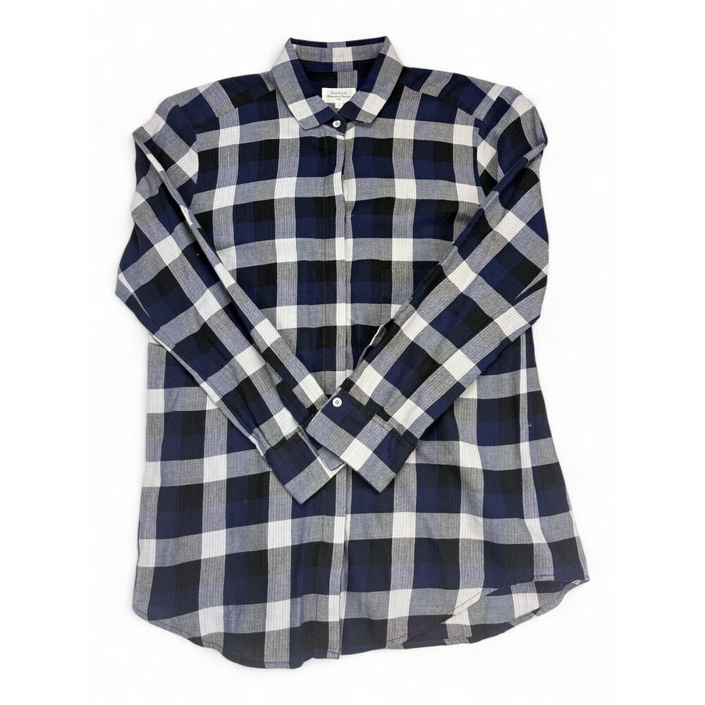 Hartford Men's Navy Black Plaid‎ Button-Down Shirt S